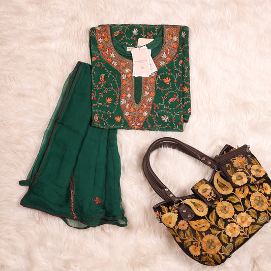 Panna Green Intricate Kashmiri Kadhai Full Kaal Work