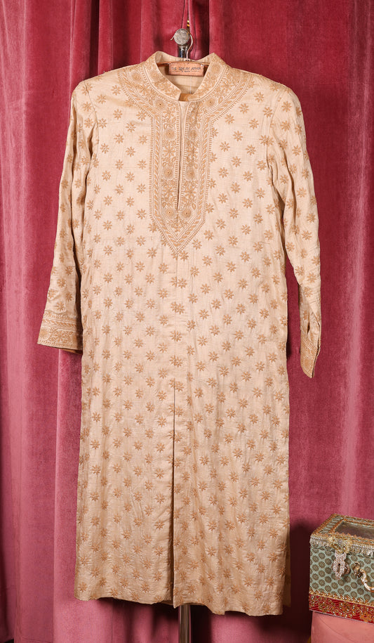 Stitched Pure Khadi Silk Kurta Set Chikankari