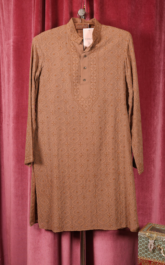 Pure Georgette Chikankari Kurta Set Taupe Colour