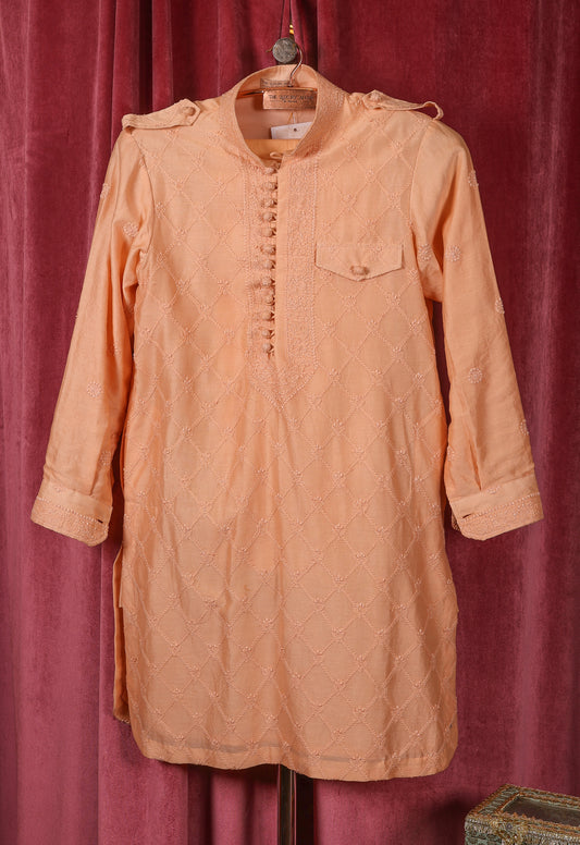 Men Stitched Chikankari Kurta Set Pure Chanderi Silk