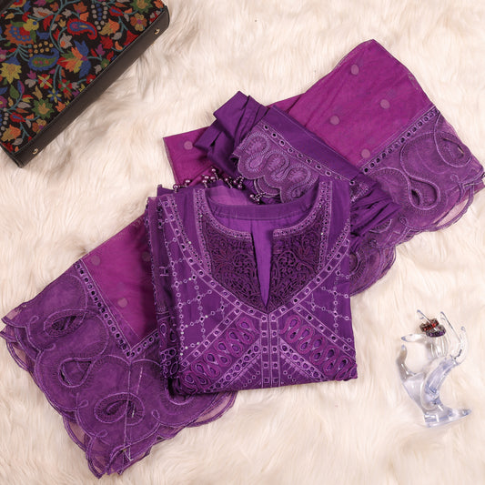 Pakistani Aubergine Suit With Pants and Dupatta