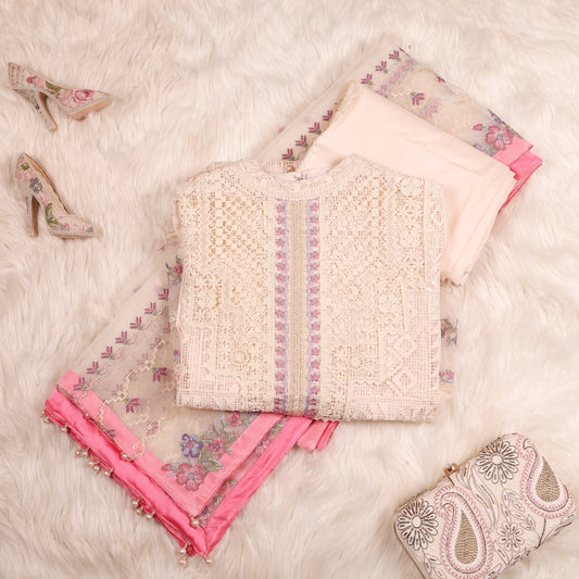 Ivory and Pink Pakistani Suit