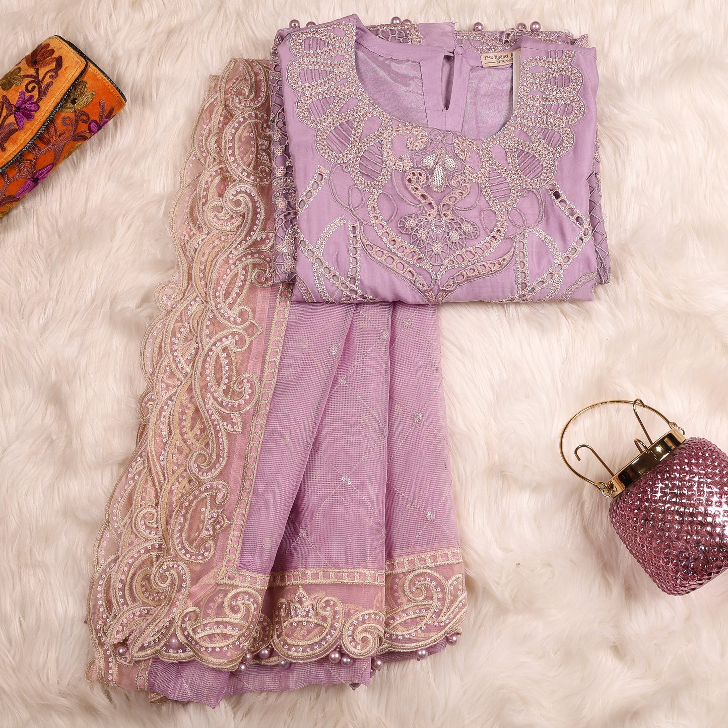 Lilac Pakistani Lawn Suit With Cutwork