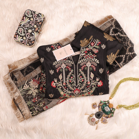 Black Pakistani Embellished Suit With Heavy Dupatta