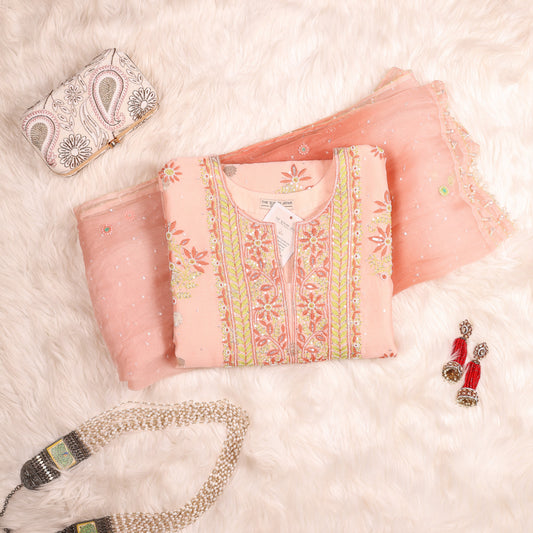 Peach Chanderi Chikankari