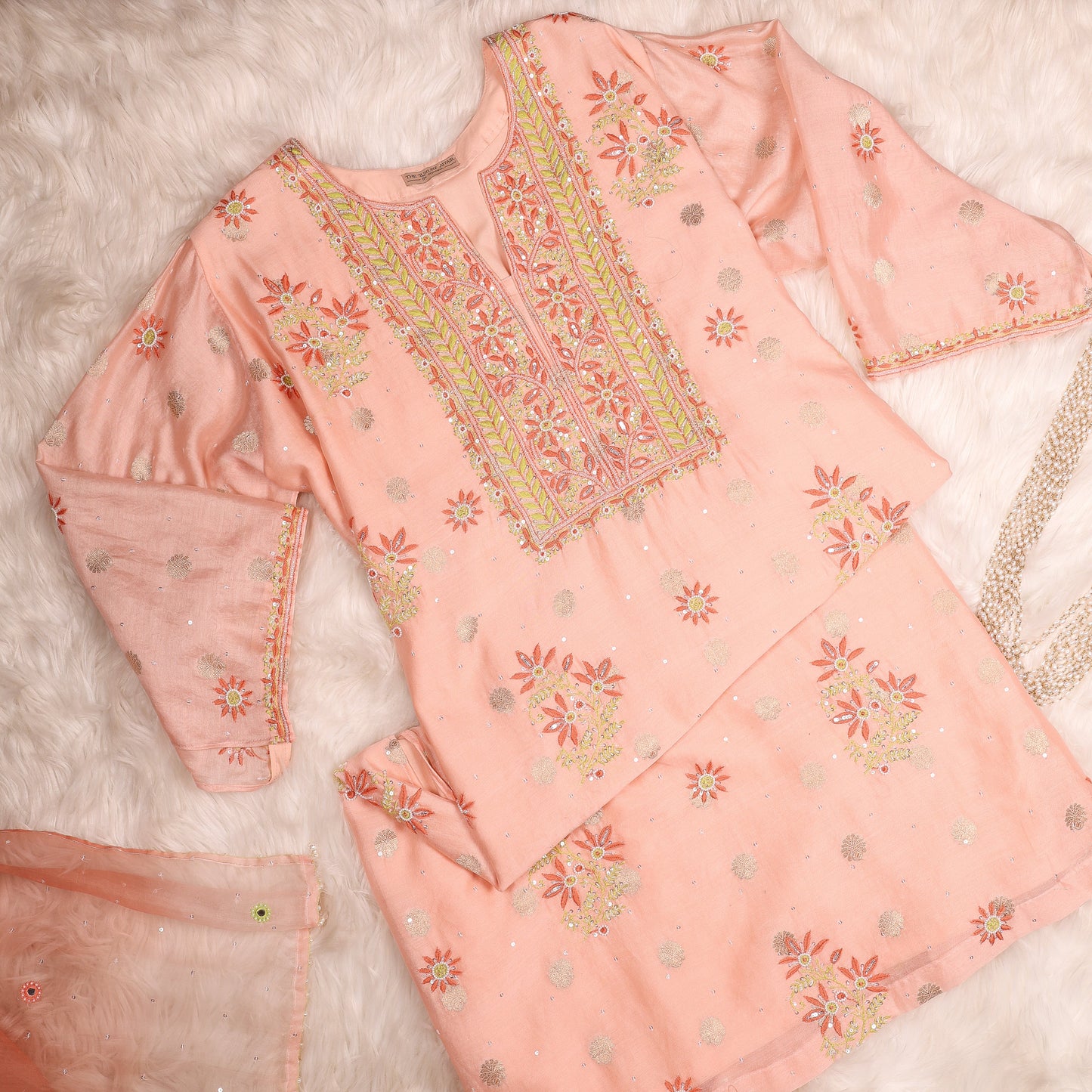 Peach Chanderi Chikankari