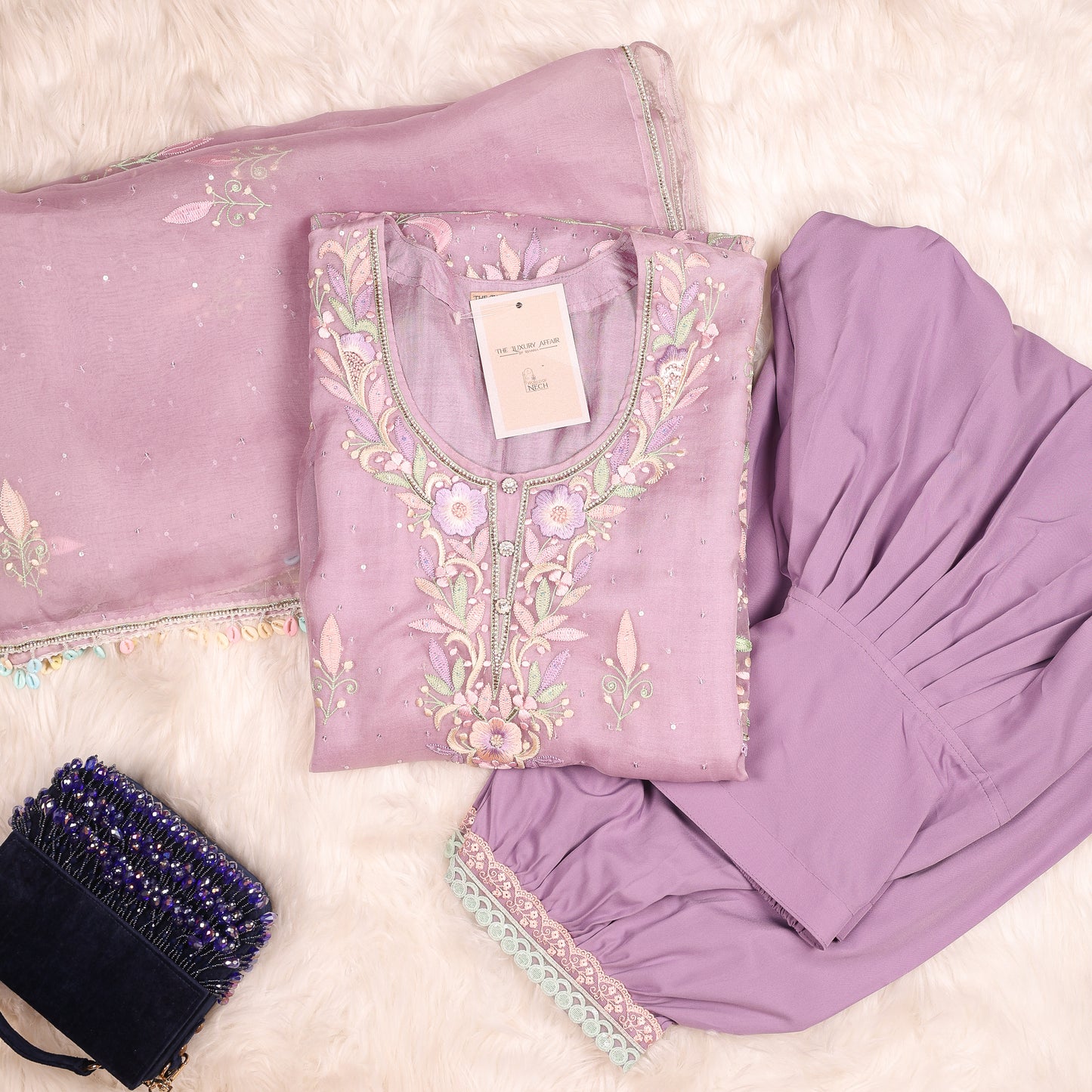 Lilac Parsi Gara With Afgani Salwaar