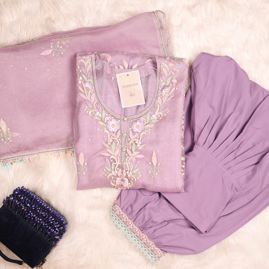 Lilac Parsi Gara With Afgani Salwaar