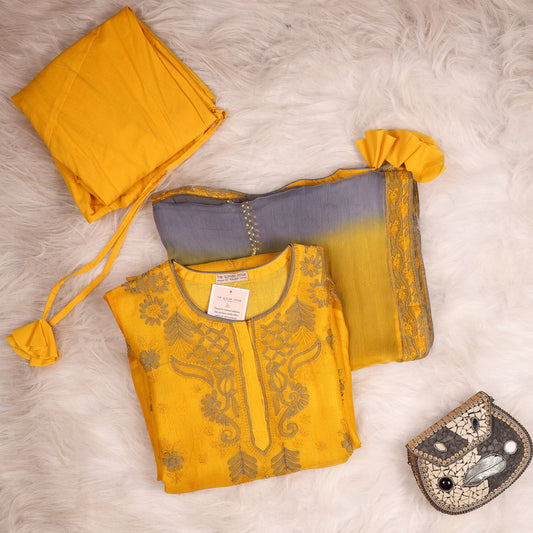Organza Yellow and Blue Beautiful Suit