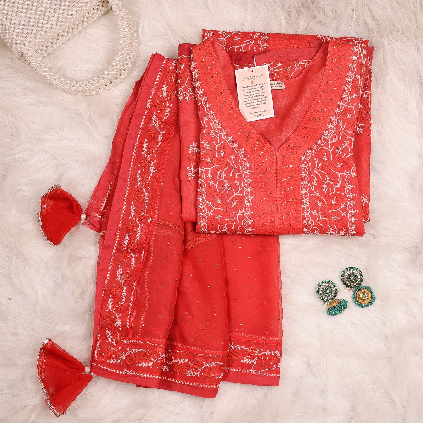 Red Chikankari Suit