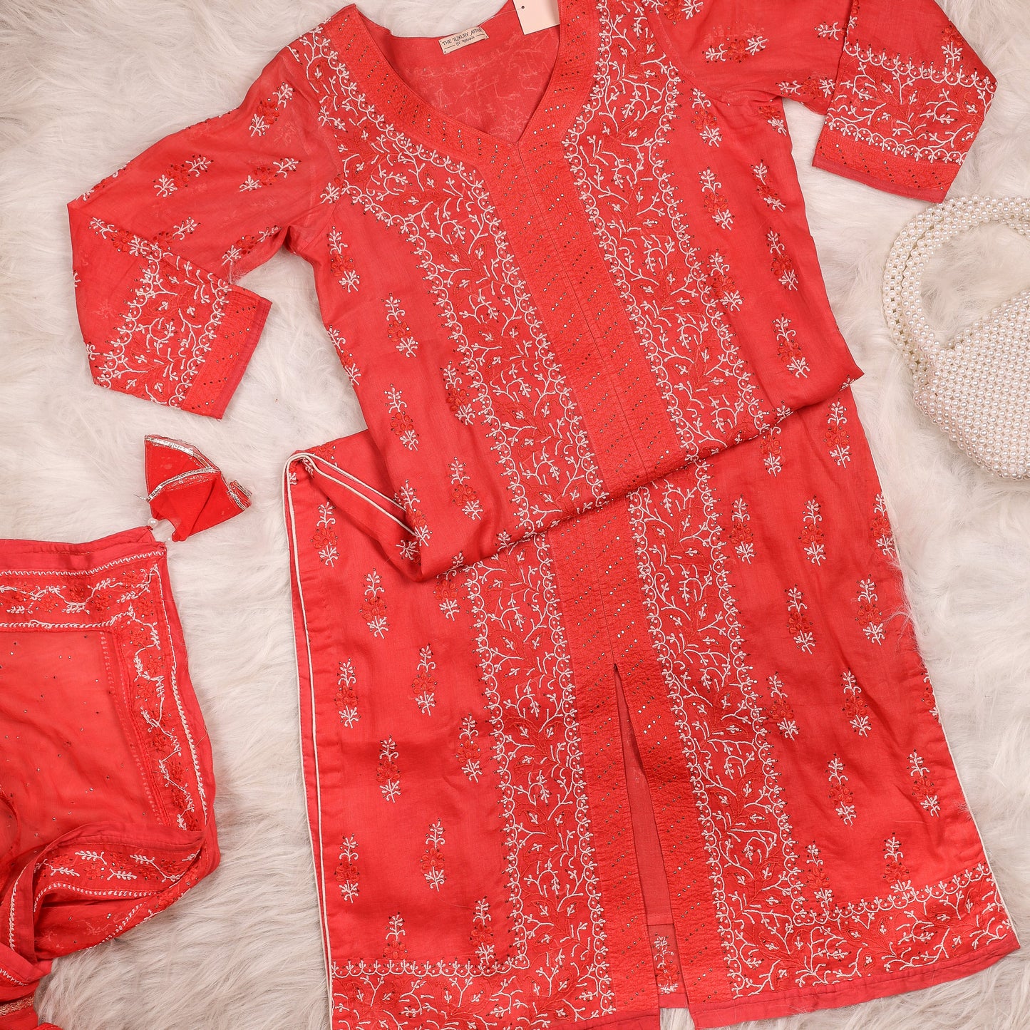 Red Chikankari Suit